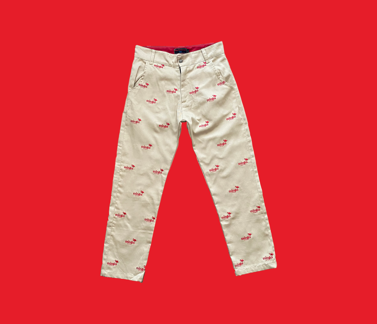 embroidered logo chino pants. - cream — mingo by domingo.